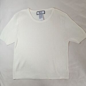 Vintage BICE Petite Cream Ribbed Knit Top Size M
